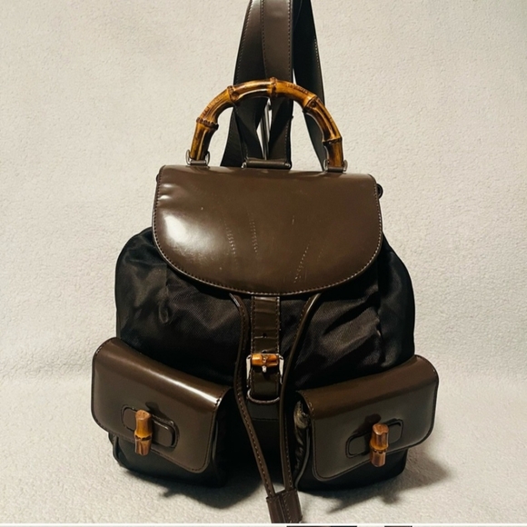 Gucci Bamboo Brown Patent Leather Backpack - Picture 1 of 1